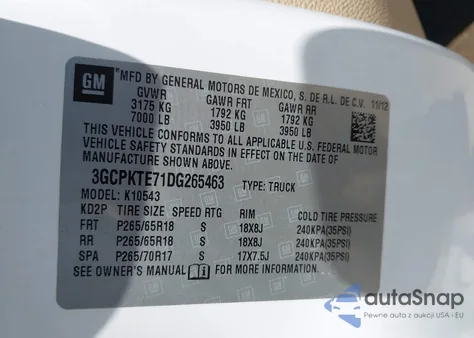 2013 Chevrolet Silverado 1500 Ltz from USA, damaged, VIN 3GCPKTE71DG265463